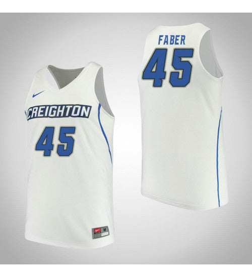 Creighton Bluejays 45 Audrey Faber Performance College Basketball Jersey White retro stitched fan jersey RTJ5884 image