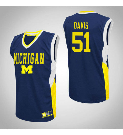 Michigan Wolverines 51 Austin Davis Fadeaway College Basketball Jersey Blue retro stitched fan jersey RTJ3566 image 1