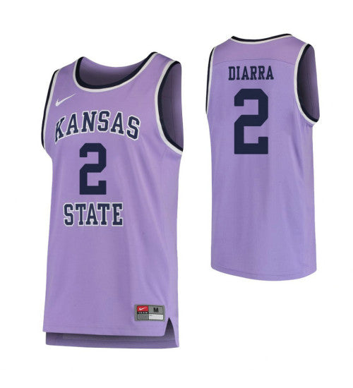 Kansas State Wildcats 2 Cartier Diarra College Basketball Jersey Purple retro stitched fan jersey RTJ4617 image 1