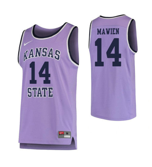 Kansas State Wildcats 14 Makol Mawien College Basketball Jersey Purple retro stitched fan jersey RTJ10475 image 1