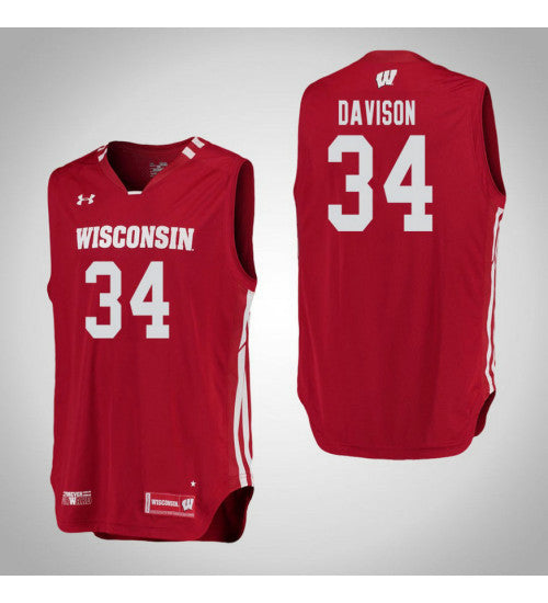 Wisconsin Badgers 34 Brad Davison College Basketball Jersey Red retro stitched fan jersey RTJ6785 image 1