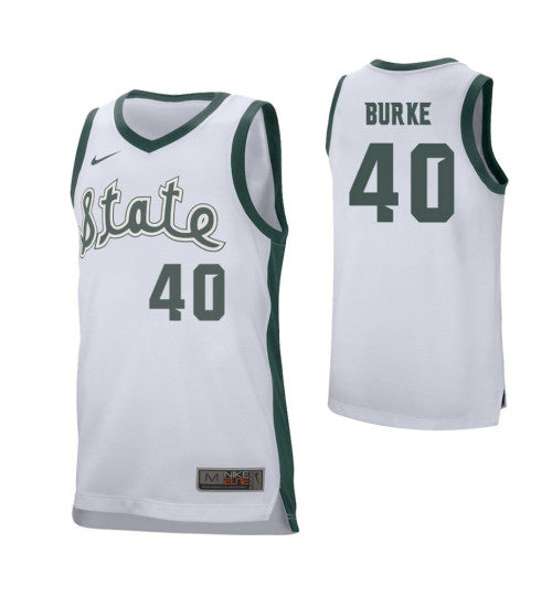 Michigan State Spartans 40 Braden Burke College Basketball Jersey White retro stitched fan jersey RTJ9660 image 1