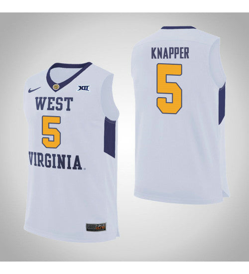 West Virginia Mountaineers 5 On Knapper College Basketball Jersey White 11509 retro stitched fan jersey RTJ1140 image 1