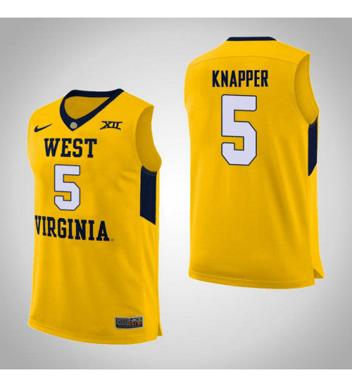 West Virginia Mountaineers 5 On Knapper College Basketball Jersey Yellow retro stitched fan jersey RTJ6892 image 1