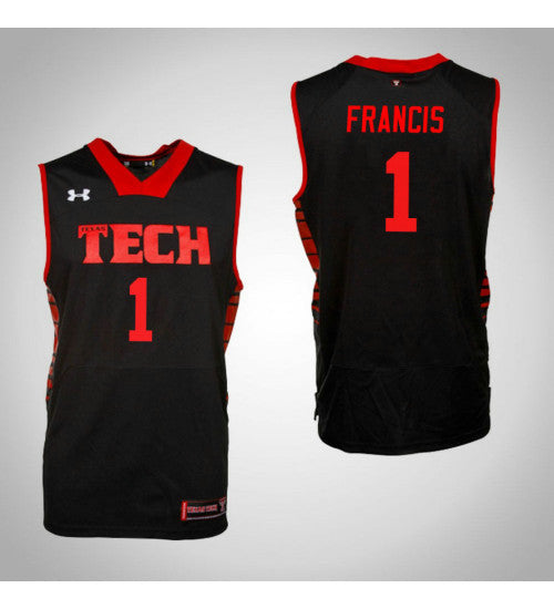 Texas Tech Red Raiders 1 One Francis College Basketball Jersey Black retro stitched fan jersey RTJ7713 image 1