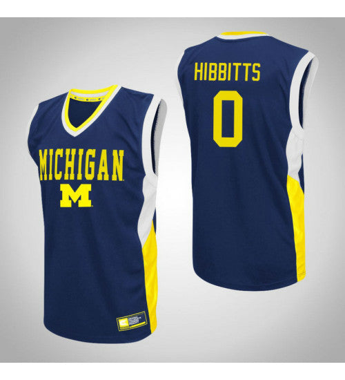 Michigan Wolverines 0 Brent Hibbitts Fadeaway College Basketball Jersey Blue retro stitched fan jersey RTJ3762 image 1