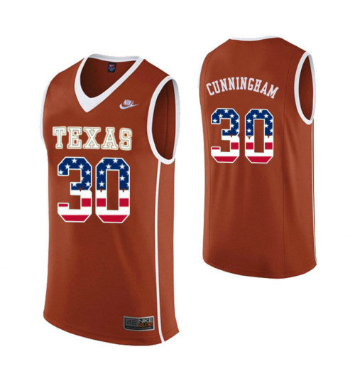Texas Longhorns 30 Brock Cunningham USA Flag College Basketball Jersey Orange retro stitched fan jersey RTJ1985 image 1