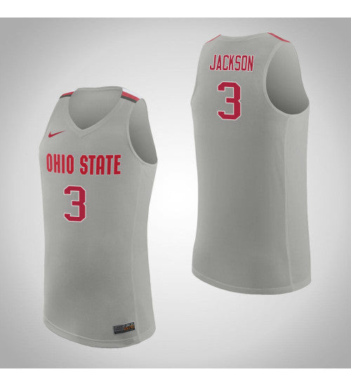 Ohio State Buckeyes 3 Cj Jackson College Basketball Jersey Pure Gray retro stitched fan jersey RTJ8631 image 1