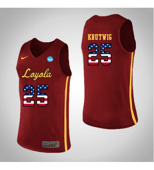 Loyola Chi Ramblers 25 Cameron Krutwig USA Flag College Basketball Jersey Red retro stitched fan jersey RTJ4289 image 1