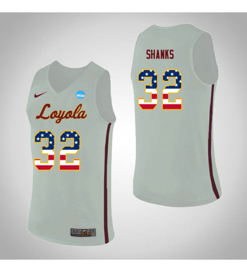 Loyola Chi Ramblers 32 Carson Shanks USA Flag College Basketball Jersey White retro stitched fan jersey RTJ10135 image