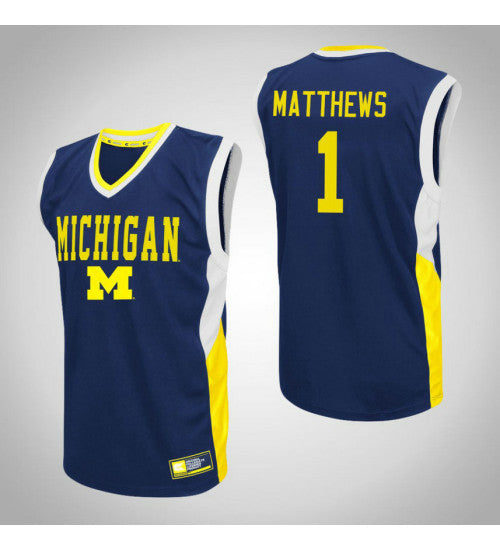 Michigan Wolverines 1 Charles Matthews Fadeaway College Basketball Jersey Blue retro stitched fan jersey RTJ9561 image