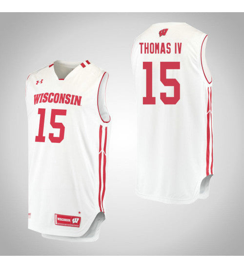 Wisconsin Badgers 15 Charles Thomas Iv College Basketball Jersey White retro stitched fan jersey RTJ1056 image 1