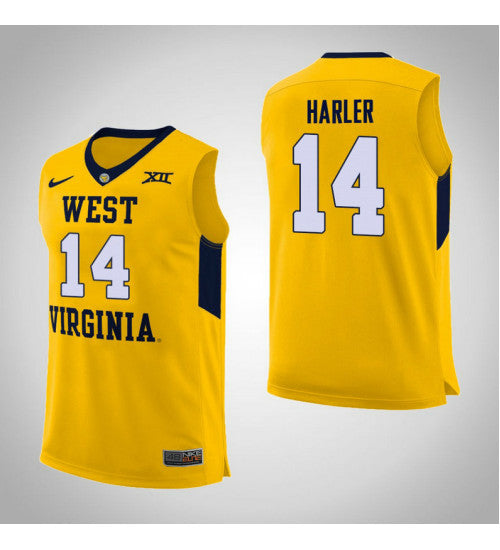 West Virginia Mountaineers 14 Chase Harler College Basketball Jersey Yellow 11434 retro stitched fan jersey RTJ1215