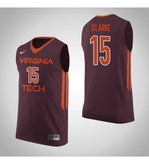 Virginia Tech Hokies 15 Chris Clarke College Basketball Jersey Maroon retro stitched fan jersey RTJ7074 image 1