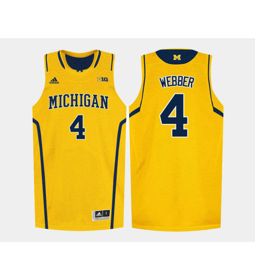 Michigan Wolverines 4 Chris Webber College Basketball Jersey Gold retro stitched fan jersey RTJ9414 image 1