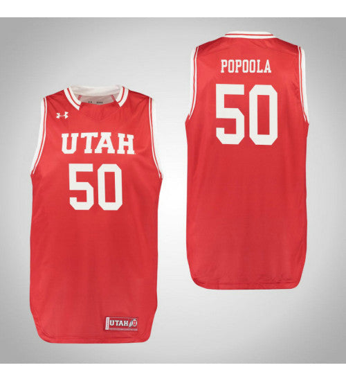 Utah Utes 50 Christian Popoola College Basketball Jersey Red retro stitched fan jersey RTJ1568 image 1