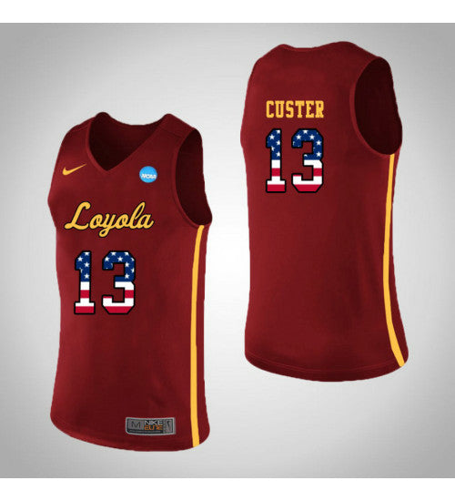 Loyola Chi Ramblers 13 Clayton Custer USA Flag College Basketball Jersey Red retro stitched fan jersey RTJ10161 image 1