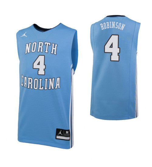 North Carolina Tar Heels 4 On Robinson College Basketball Jersey Carolina Blue retro stitched fan jersey RTJ8922 image