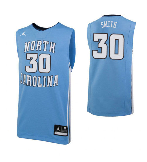 North Carolina Tar Heels 30 Kj Smith College Basketball Jersey Carolina Blue retro stitched fan jersey RTJ8948 image 1