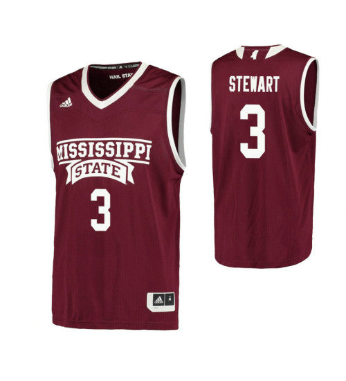 Mississippi State Bulldogs 3 Dj Stewart College Basketball Jersey Maroon retro stitched fan jersey RTJ3469 image 1