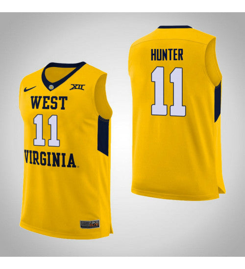 West Virginia Mountaineers 11 Dangelo Hunter College Basketball Jersey Yellow 11418 retro stitched fan jersey RTJ1231