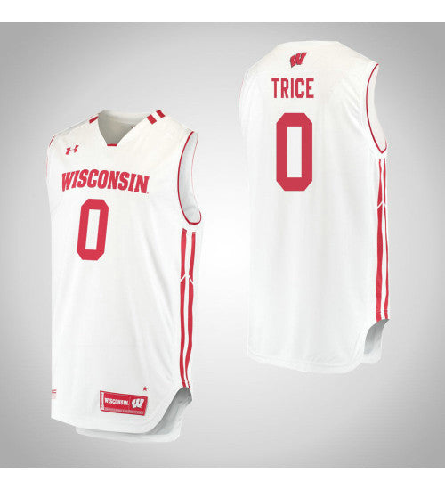 Wisconsin Badgers 0 Dmitrik Trice College Basketball Jersey White retro stitched fan jersey RTJ1067 image 1