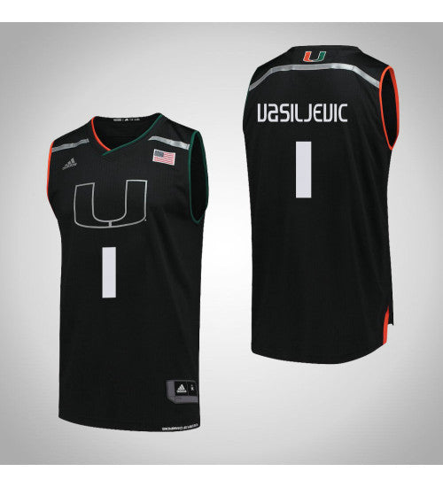 Miami Hurricanes 1 Dejan Vasiljevic College Basketball Jersey Black retro stitched fan jersey RTJ4065 image 1