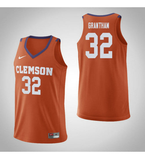 Clemson Tigers 32 Donte Grantham College Basketball Jersey Orange retro stitched fan jersey RTJ11868 image 1