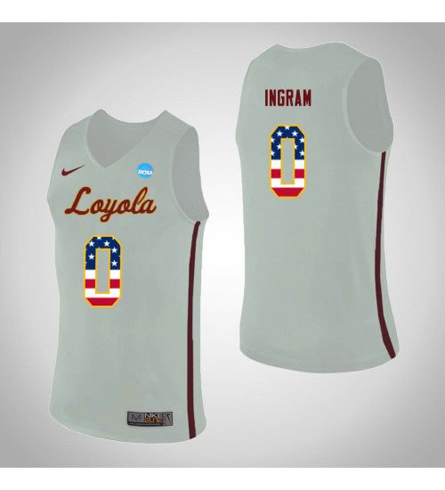 Loyola Chi Ramblers 0 Donte Ingram USA Flag College Basketball Jersey White retro stitched fan jersey RTJ4322 image 1