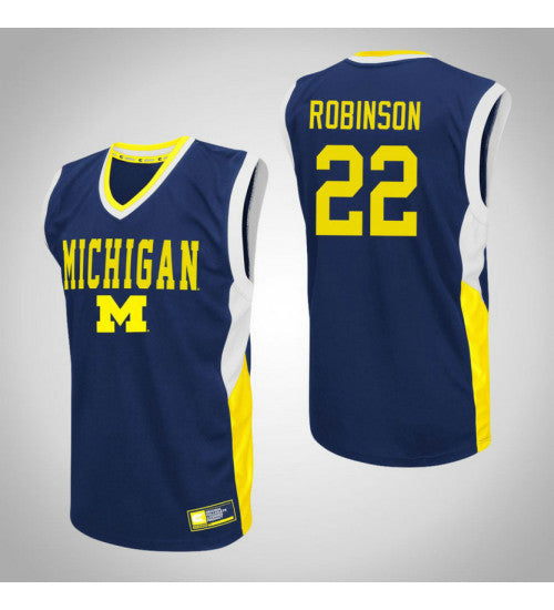 Michigan Wolverines 22 Duncan Robinson Fadeaway College Basketball Jersey Blue retro stitched fan jersey RTJ3655 image