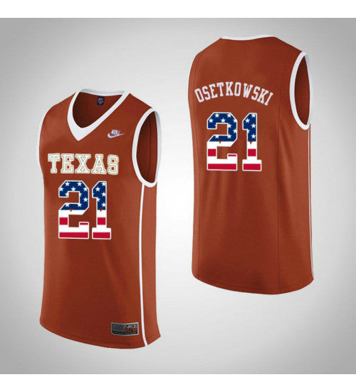 Texas Longhorns 21 Dylan Osetkowski USA Flag College Basketball Jersey Orange retro stitched fan jersey RTJ2004 image 1