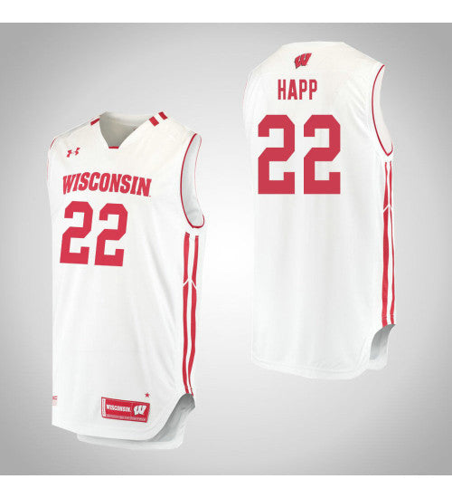Wisconsin Badgers 22 Ethan Happ College Basketball Jersey White retro stitched fan jersey RTJ1045 image 1