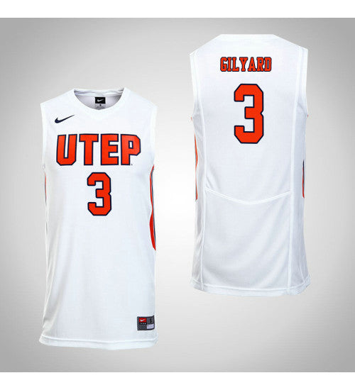 UTEP Miners 3 Evan Gilyard College Basketball Jersey White retro stitched fan jersey RTJ1556 image 1