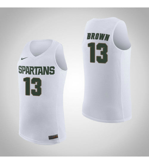 Michigan State Spartans 13 Gabe Brown Road College Basketball Jersey White retro stitched fan jersey RTJ9751 image 1