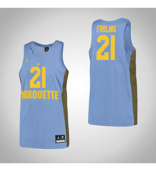 Marquette Golden Eagles 21 Harry Froling College Basketball Jersey Blue retro stitched fan jersey RTJ10011 image 1