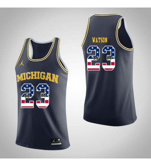 Michigan Wolverines 23 Ibi Watson Jordan USA Flag College Basketball Jersey Navy retro stitched fan jersey RTJ3641