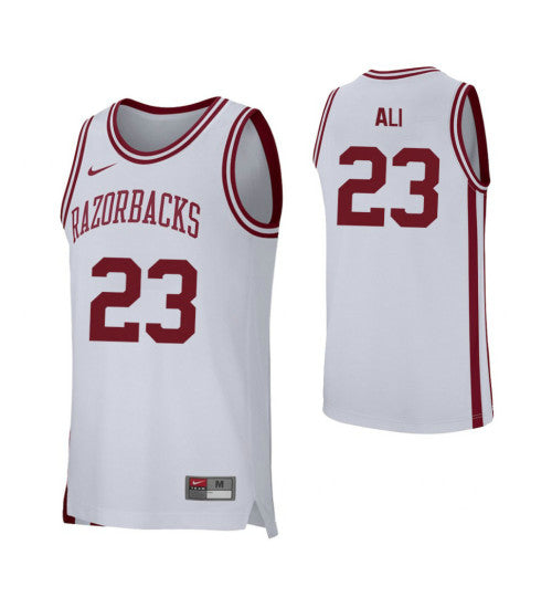 Arkansas Razorbacks 23 Ibrahim Ali College Basketball Jersey White retro stitched fan jersey RTJ6359 image 1