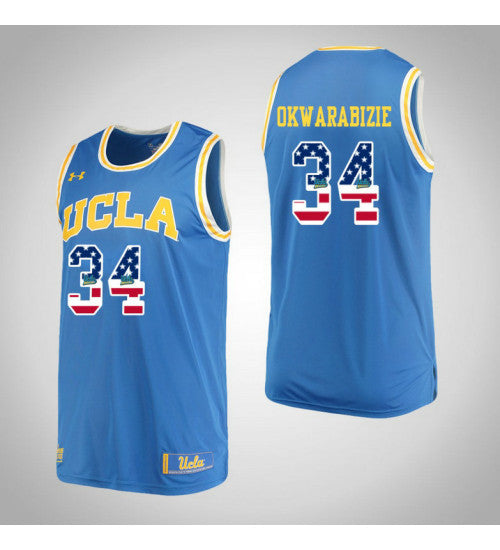 UCLA Bruins 34 Ikenna Okwarabizie USA Flag College Basketball Jersey Blue retro stitched fan jersey RTJ7557 image 1
