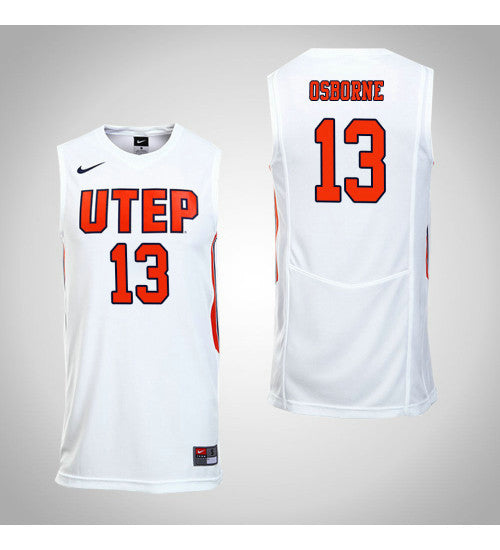 UTEP Miners 13 Isiah Osborne College Basketball Jersey White retro stitched fan jersey RTJ1562 image 1