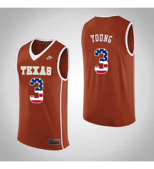 Texas Longhorns 3 Jacob Young College Basketball Jersey Orange 10660 retro stitched fan jersey RTJ1989 image 1