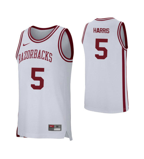 Arkansas Razorbacks 5 Jalen Harris College Basketball Jersey White retro stitched fan jersey RTJ6348 image 1