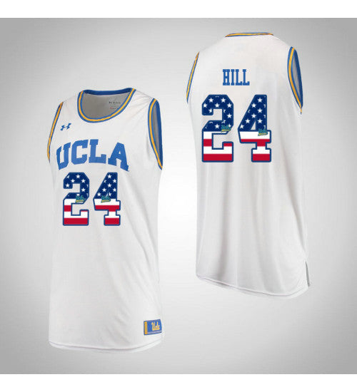 UCLA Bruins 24 Jalen Hill USA Flag College Basketball Jersey White retro stitched fan jersey RTJ7571 image 1