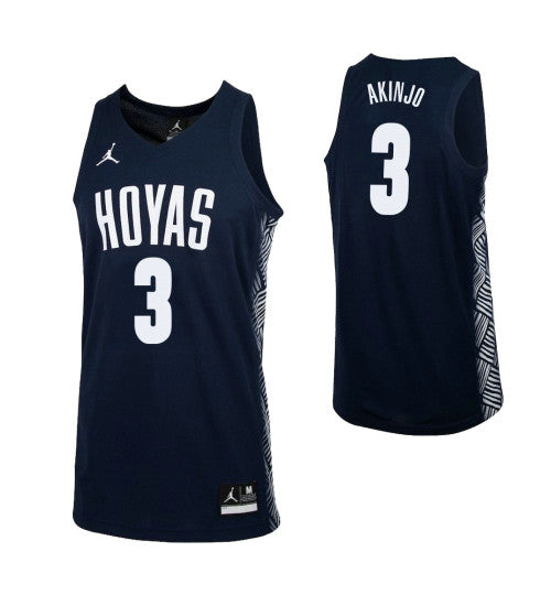 Georgetown Hoyas 3 James Akinjo College Basketball Jersey Navy retro stitched fan jersey RTJ5345 image 1