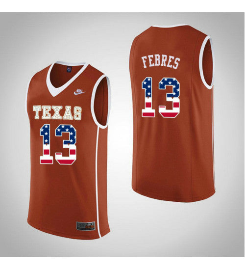 Texas Longhorns 13 Jase Febres USA Flag College Basketball Jersey Orange retro stitched fan jersey RTJ7785 image 1