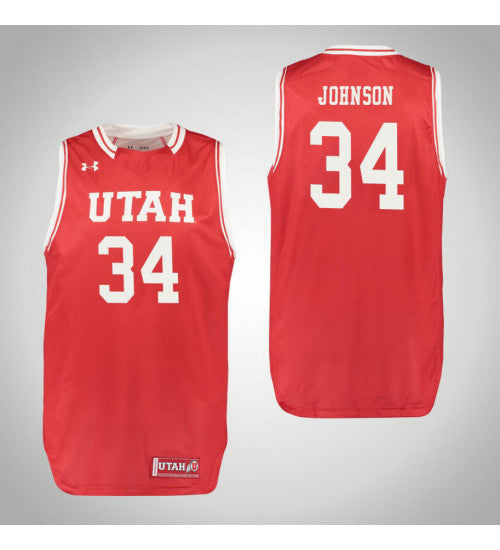 Utah Utes 34 Jayce Johnson College Basketball Jersey Red retro stitched fan jersey RTJ7339 image 1