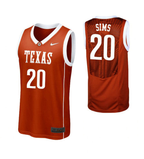 Texas Longhorns 20 Jericho Sims College Basketball Jersey Burnt Orange retro stitched fan jersey RTJ2011 image 1
