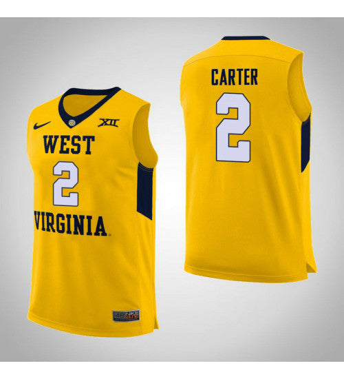West Virginia Mountaineers 2 Jevon Carter College Basketball Jersey Yellow 11452 retro stitched fan jersey RTJ1197