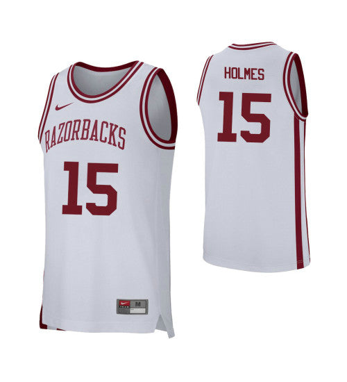 Arkansas Razorbacks 15 Jonathan Holmes College Basketball Jersey White retro stitched fan jersey RTJ6366 image 1