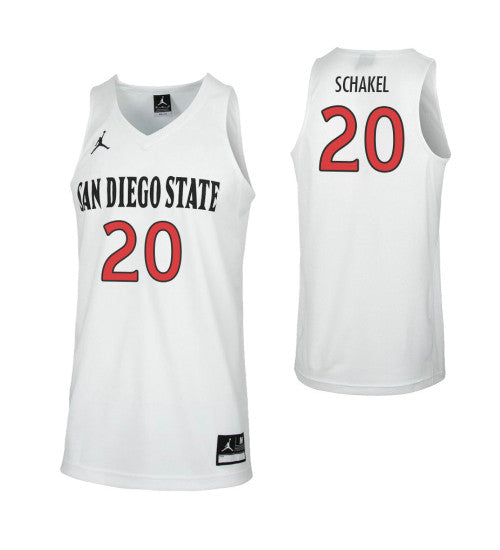 San Diego State Aztecs 20 Jordan Schakel College Basketball Jersey White retro stitched fan jersey RTJ8190 image 1