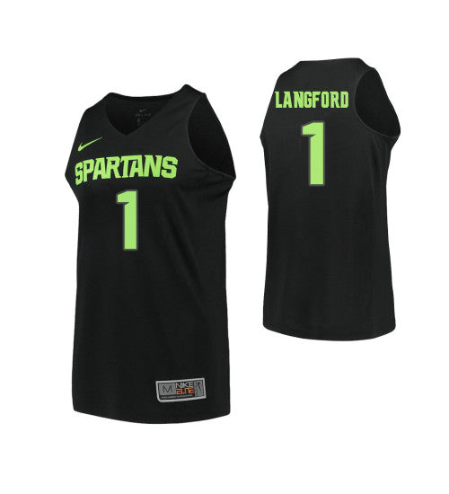 Michigan State Spartans 1 Joshua Langford College Basketball Jersey Black retro stitched fan jersey RTJ3968 image 1